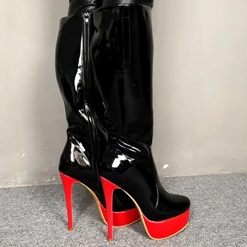 

SHOFOO shoes,Beautiful fashion lady's boots, lacquer leather,about 14.5 cm high-heeled boots, knee-length boots.SIZE:34-45