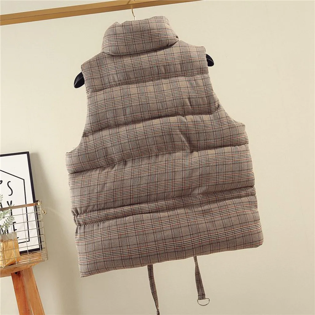 JAYCOSIN Women's Vest Coat Fashion Women Lady's Winter Sleeveless Warm Plaid Printed Pockets Coat Jackets plaid vest for women