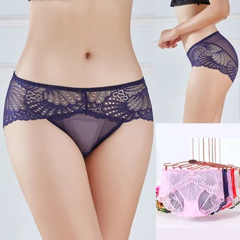 

3PCS Women Lace underpants Woman's briefs lacework Ladies Large size Lifting arm transparent Panties Gauze Hollow Out Briefs