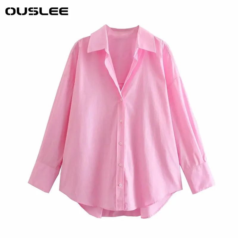 

Ouslee-Женская однобортная Поплиновая рубашка на пуговицах ярких цветов, Офисная Леди, блузка с длинным рукавом, шикарные топы-сорочка, весна