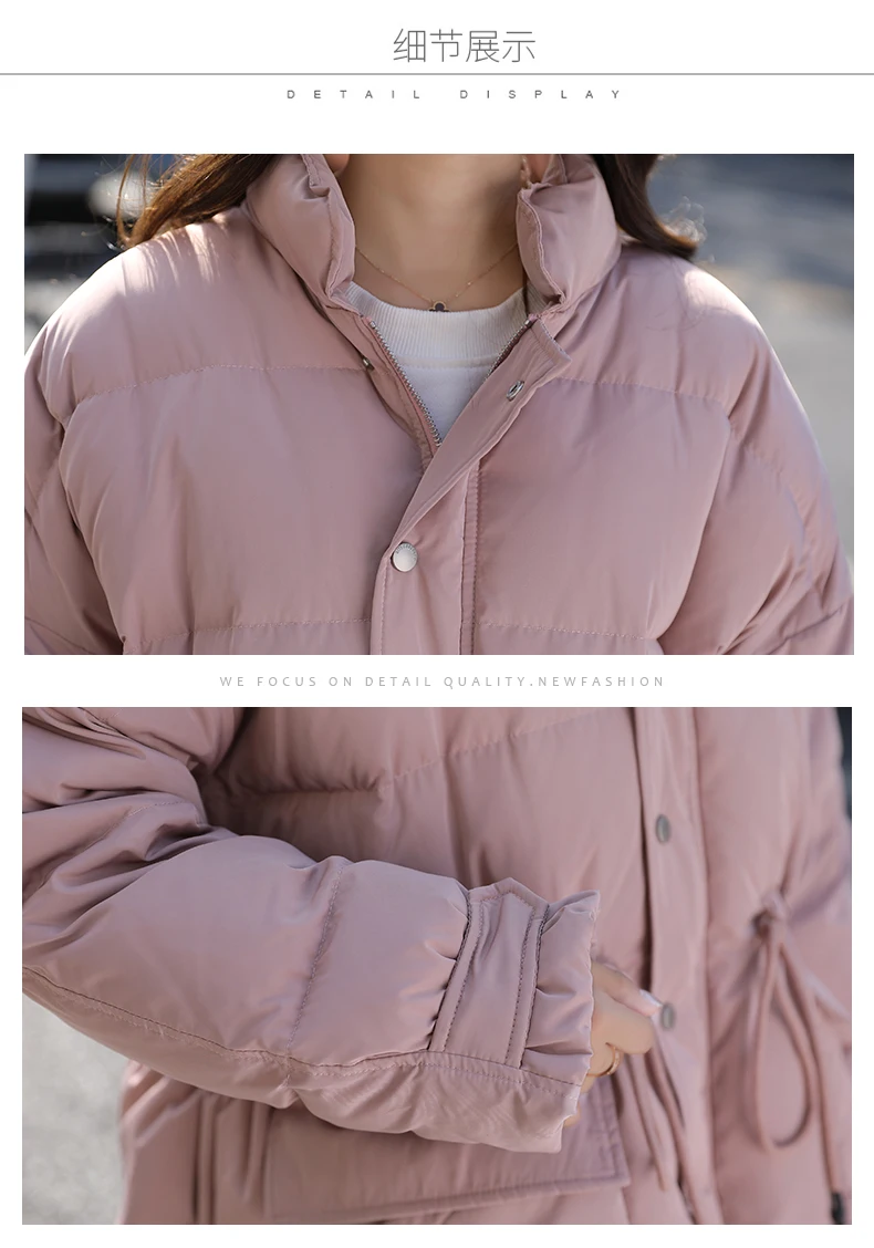 Thick Versatile Fashion Elegant Solid Color Simple Stand Collar Long Sleeve Winter Cotton-padded Clothes