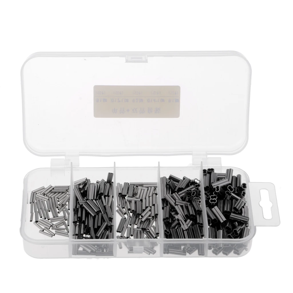 500Pcs/box Double + Single Crimps Coarse Sea Fishing Mini Line Mono Braid Wire Leader Sleeves