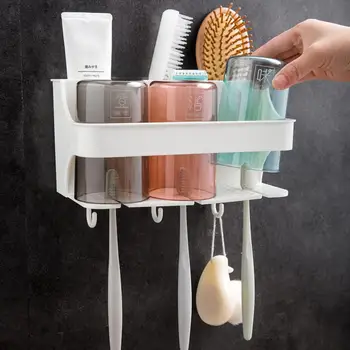 

2/3 Cups Wall Organizer Tooth Brush Holder Wall Mounted Toothbrush Stand Bathroom Storage Rack Case Bathroom Accessories Set