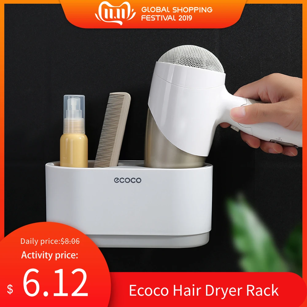 

Ecoco Hair Dryer Rack Bathroom Storage Rack Wall Mounted Bathrrom Hair Dryer Holder with 1 Storage Cup