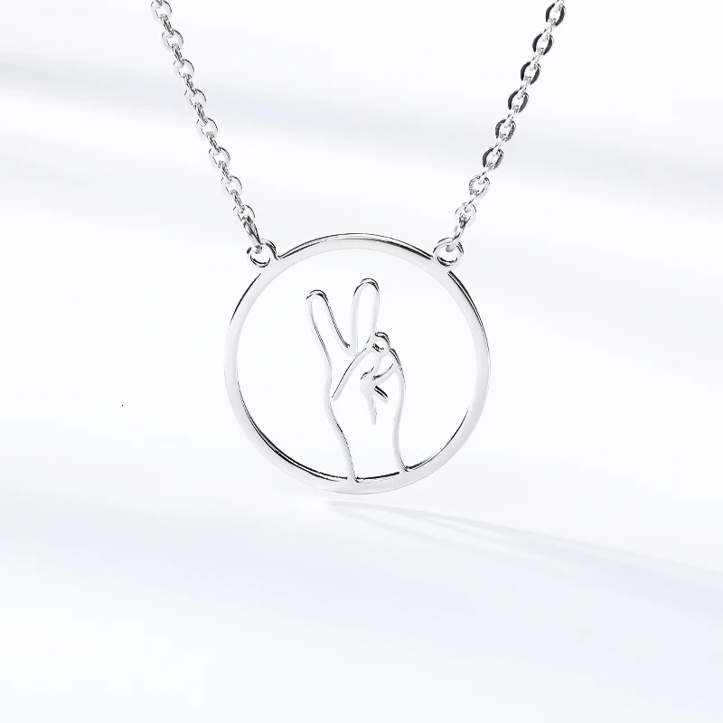 Серебряное ожерелье для женщин Bijoux Femme из нержавеющей стали Peace Crossing Sign language ожерелье s Jewelry Collares De Moda