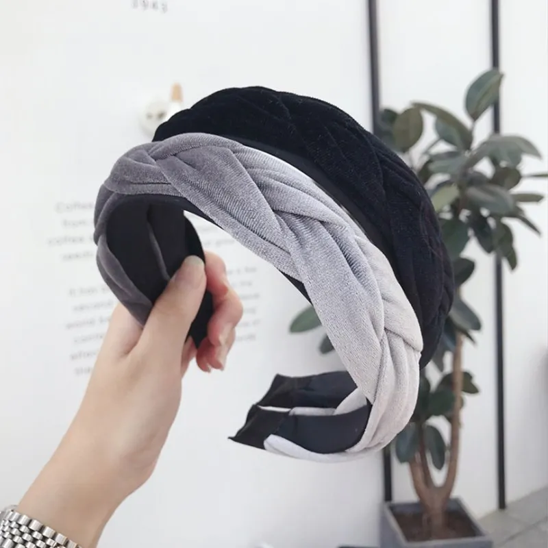 Fashion hair accessories women's gold velvet fabric twist braid wide-angle light headband wild girl band Headwear |
