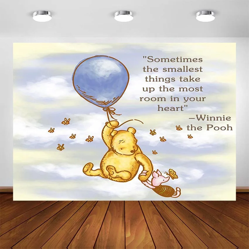 

Winnie the Pooh Photography Backdrop Winnie Bear Themed Blue Sky White Clouds Balloons Background Party Decor Photocall Custom