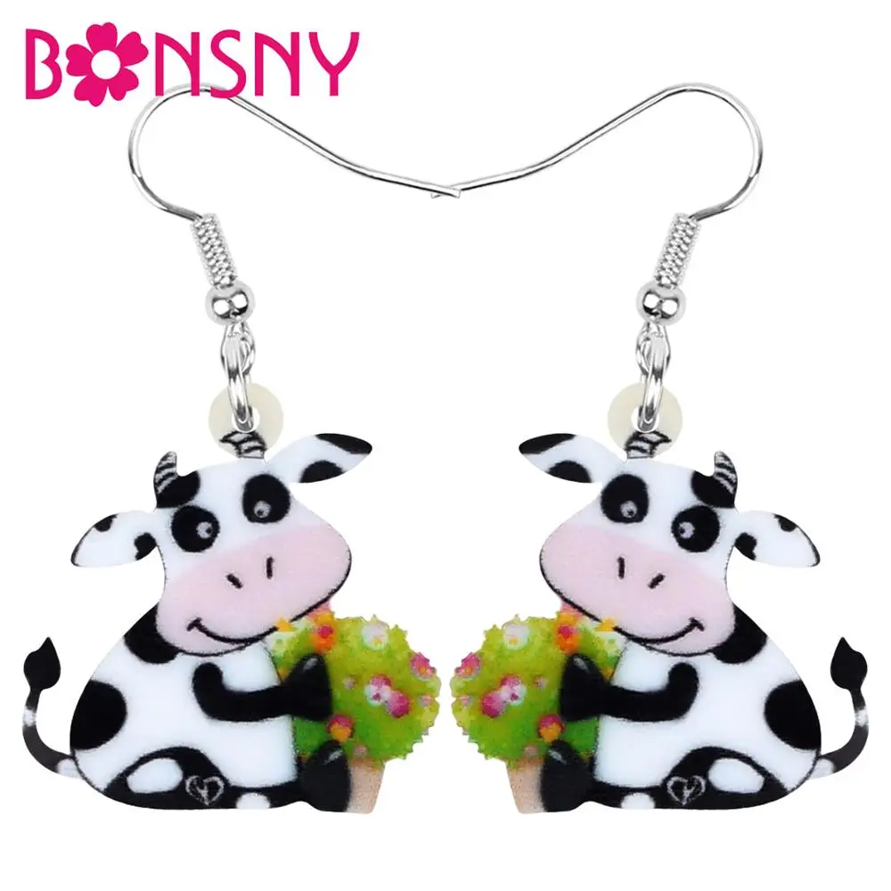 Bonsny акриловые аниме корова молочный скот серьги ферма животное Висячие