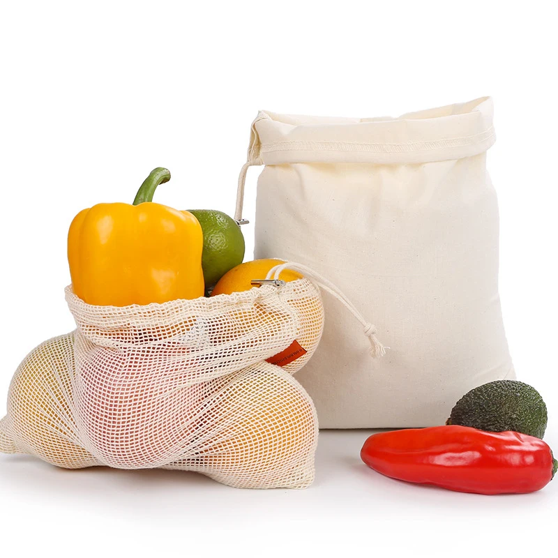 

Reusable Produce Bags Fruit Vegetable Storage Bag Organic Cotton Drawstring Bags Kitchen Grains Food Organizer Eco-friendly