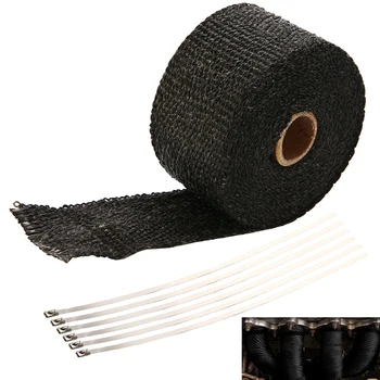 

Hot New 1 Roll 5M Black Exhaust Header Heat Wrap with 6 Stainless Cable Ties Resistant For Car Motorcycle Accessories Parts