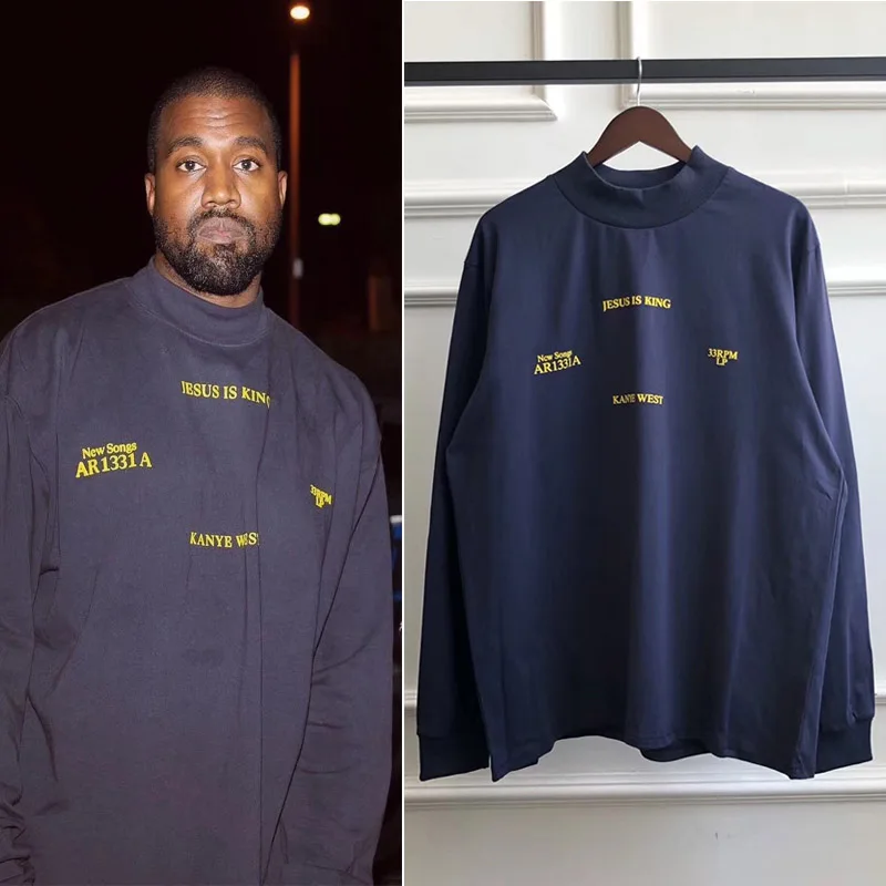 KANYE водолазка футболка с длинным рукавом для мужчин и женщин свободная