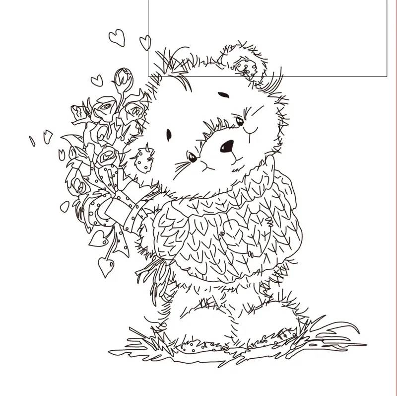 

10x10 Bear cub holding flowers Transparent Clear Stamps for Scrapbooking for DIY Card Making Cutting Crafts Stencil