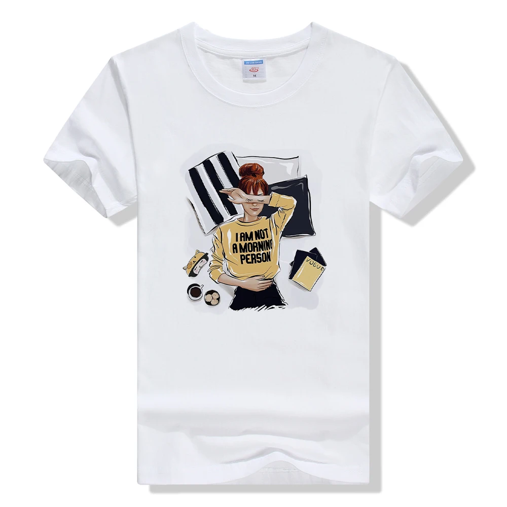 

Spring Creative Family Style Tshirt I AM NOT A MORNINT PERSON Letter Print Sleeve T-shirt Mom Personality T Shirt
