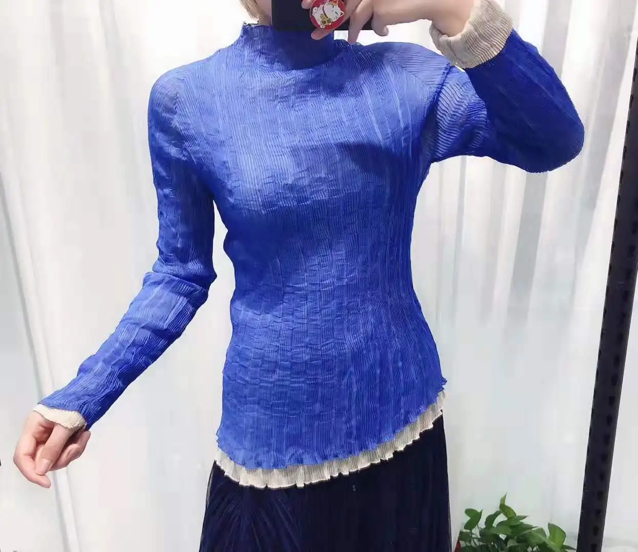 Горячая Miyake fold длинный рукав стойка для ремонта воротник двухсторонняя одежда тонкая футболка