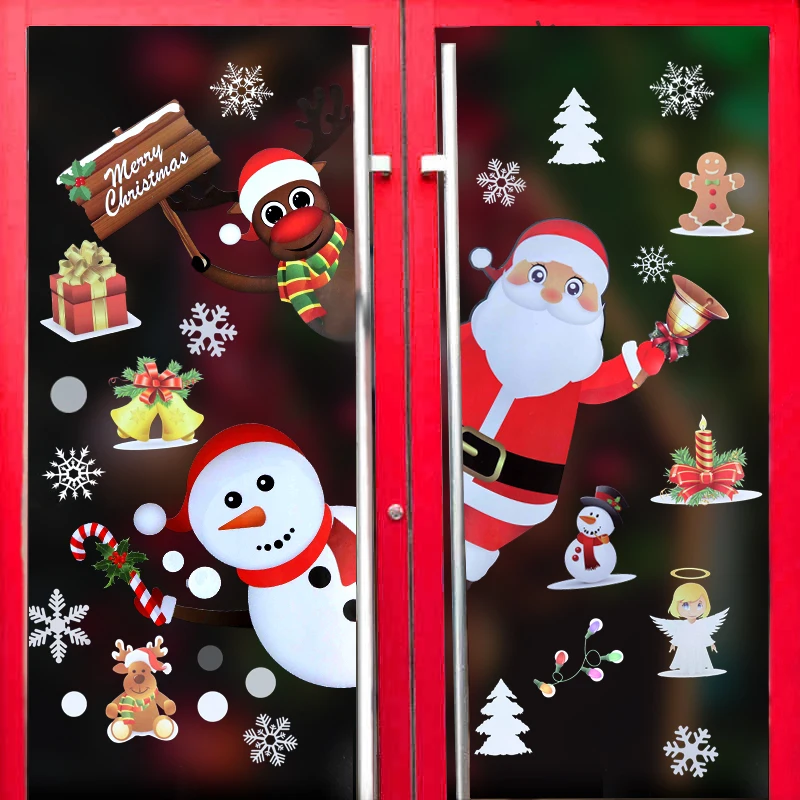 

2pcs/set Merry Christmas Window Stickers Santa Claus Snowman Elk Snowflakes DIY Home Decal Shop Window Glass Display Decoration