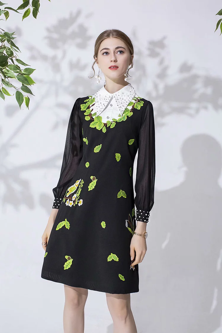 Svoryxiu модное дизайнерское осеннее черное платье женские высококачественные платья с вышивкой кристаллами и алмазами с длинным рукавом Vestdios