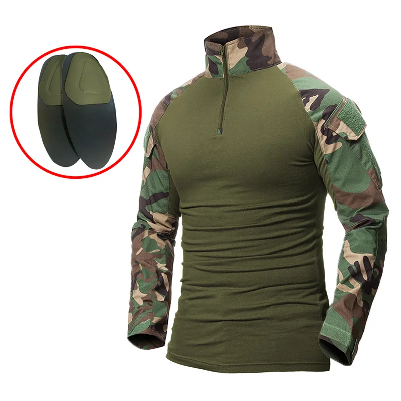 Tactical Shirt Men Combat Work Clothes Long Sleeve Tactical Elbow Pads Uniform Cotton Military CP Camouflage Shirt Man T Shirts