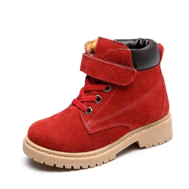 Детская Осенняя обувь из натуральной кожи; черные меховые ботинки для маленьких девочек; Зимние Модные Ботинки martin; г.; коричневые ботильоны для мальчиков - Цвет: red