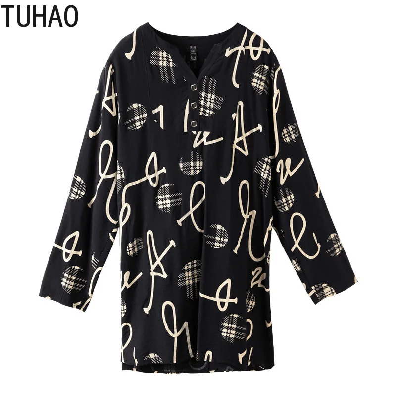  TUHAO Plus Size 10XL 9XL 8XL Blouse Shirt Fashion Women Tops and Blouses Female Shirt PLAID Print O