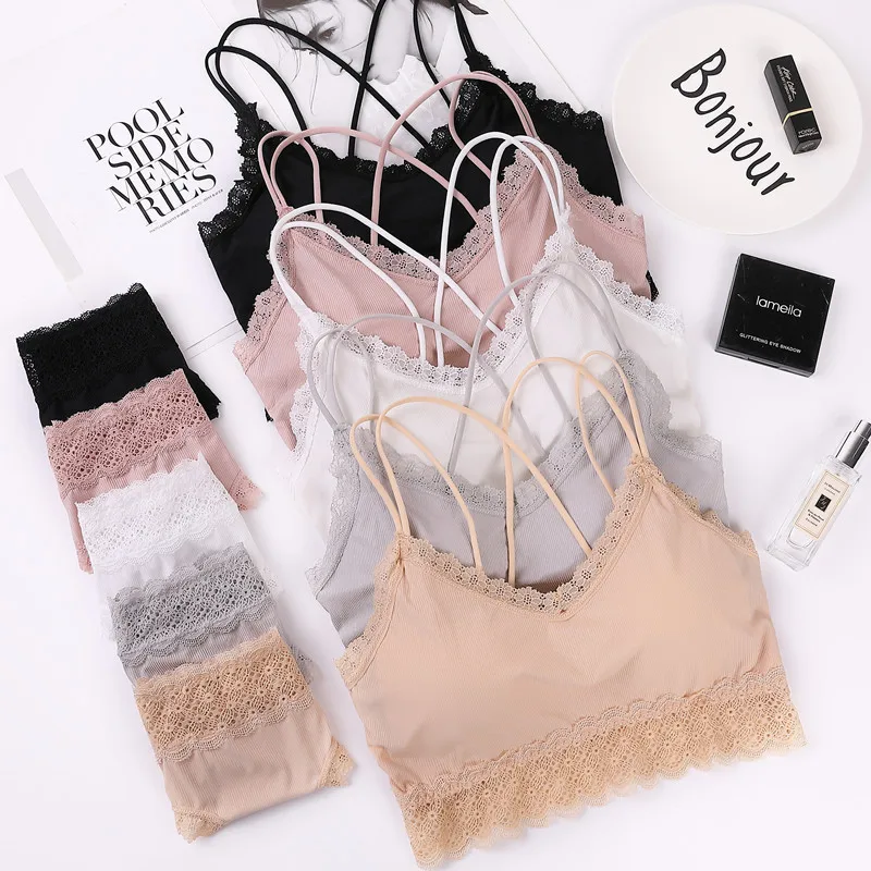 CHRLEISURE New Lace Breast Wrap Set Sross Straps Push Up Wireless Bra Comfortable breathable Underwear Panties For Women|Bra & Brief Sets| - AliExpress