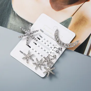 

Korean Style INS Hair Clip GIRL'S Cute Fashion Elegant Star Moon Acrylic Diamond 7 Pcs Set Hair Clips For Women Hair Pins