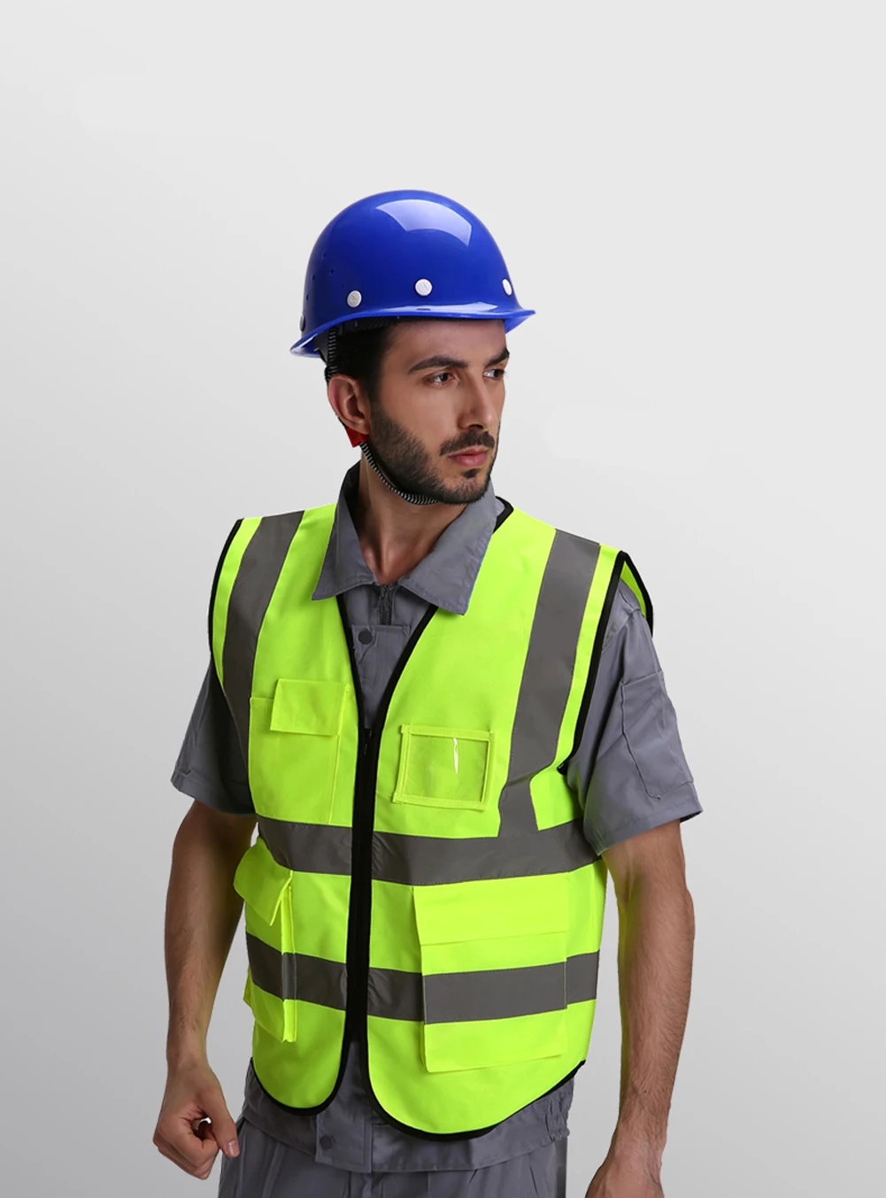 Мужской Hi-Vis видимость безопасности Рабочий жилет двухцветная Светоотражающая куртка пальто безопасности
