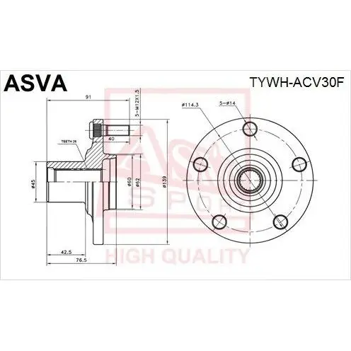 Ступица передняя(10013030/020718/0010025/6,) ASVA TYWH-ACV30F