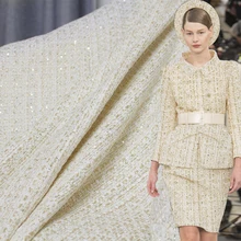 The Cloth France Golden Sequins Tweed Fabrics Autumn Jacket Dress Suits Garment Materials The Sewing Cloth Meter Freeshipping