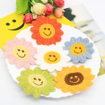 

20pcs/lot 6cm Smile sun flower daisy applique For Bow Clip Accessories DIY Kid cloth patches Appliques
