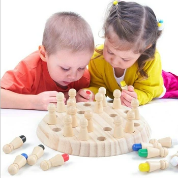 

Kids Wooden Memory Match Stick Chess Game Fun Block Board Game Educational Color Cognitive Ability Toy For Children 18x5x18CM