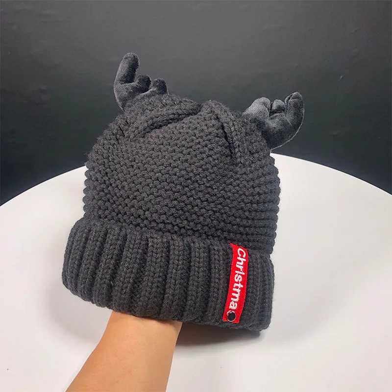 

New high quality Cotton Hats Ma'am Lovely Keep Warm Antler Knitting Wool Hat Outdoors Increase Down Thickening Set Head Cap