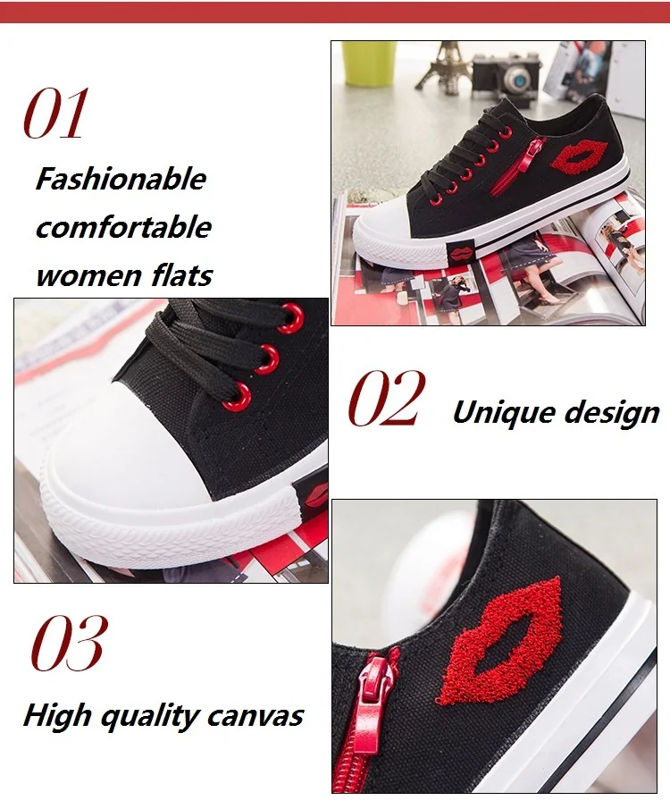 Дизайнерские женские кроссовки; Летняя Повседневная белая парусиновая обувь; женская обувь на плоской подошве; удобные кроссовки на молнии с красными губами; sapato feminino