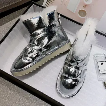 

Winter 2020 Women Snow Boots Platform Shoes Fashion Black Plush Short Boots Women Silver Warm fur Ankle Boots