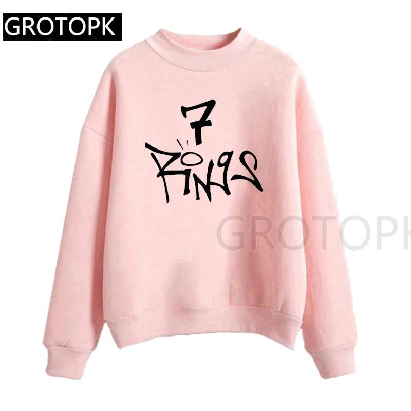  Ariana Grande Girl 7 Rings Gothic Harajuku Women's Sweatshirt and Hoody Ladies Long Sleeve Pink Cas