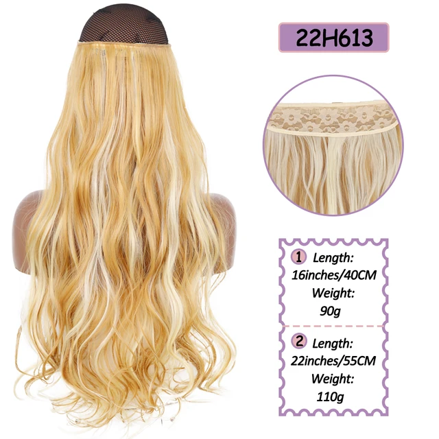 Synthetic No Clip Halo Hidden Hair Extension Ombre Artificial Natural Fake False Long Short Straight Hairpiece Blonde For Women 22H613