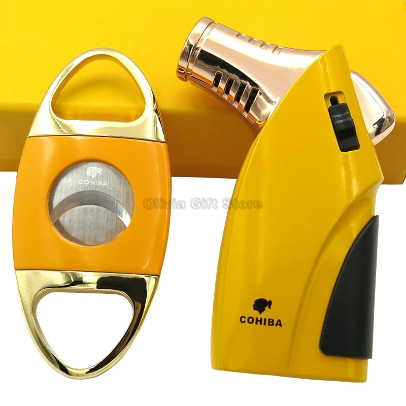 Cohiba желтая металлическая сигарета зажигалка для табака 3 фонарь струйное пламя