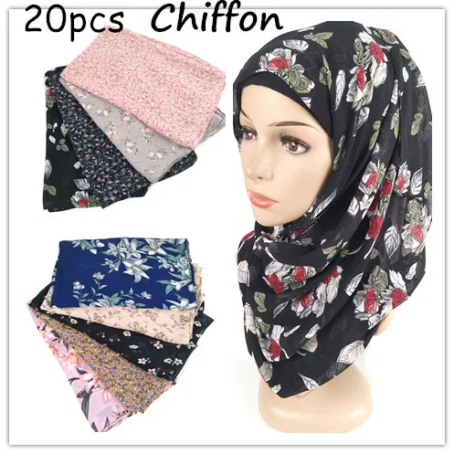 

D93 20pcs High quality flower printed chiffon hijab scarf lady scarf/scarves long wrap headband maxi 180*75cm