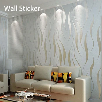 

Living Room Modern Covering Wall Sticker Home Decor Dustproof Embossed 3D Wave Stripe Fashion Waterproof Non-woven TV Background