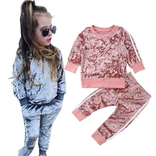 Детская одежда зимняя Вельветовая Однотонная футболка для девочек+ повседневные штаны комплект детской одежды из 2 предметов Изысканная одежда для девочек от 1 до 5 лет