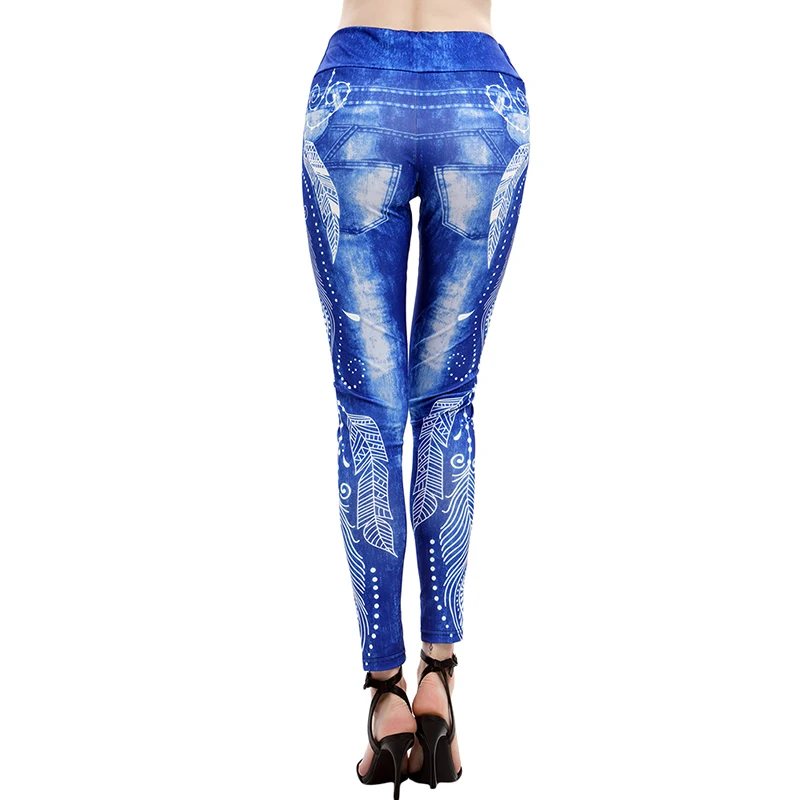 Женские брюки с высокой талией, джинсы с 3D принтом, леггинсы для фитнеса, утягивающие Леггинсы с принтом размера плюс лосины из джинсовой ткани с карманами