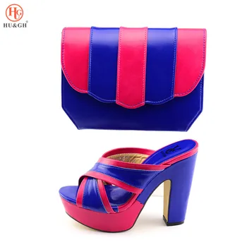 

African women party high heels color matching Casual soft bottom good quality shoes and bags Nigerian women candy color sandals