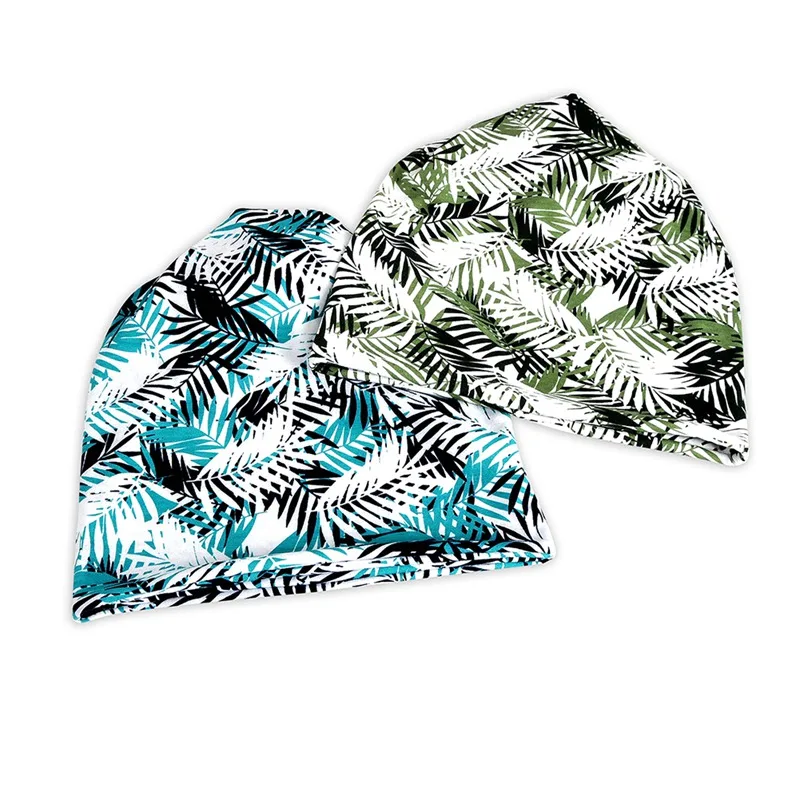 

Breathable UV Protection Elastic Beanies Caps Scarf Leaves Printed Cotton Hats Neck Warmer Sunshade Outdoor Climbing Running Cap