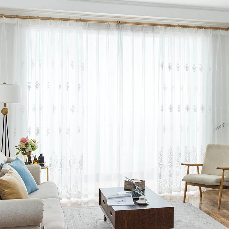 Вышитый Белый Тюль, занавески для гостиной, европейская вуаль, отвесные занавески для окна, спальни, занавески, ткань, панель, M147-50