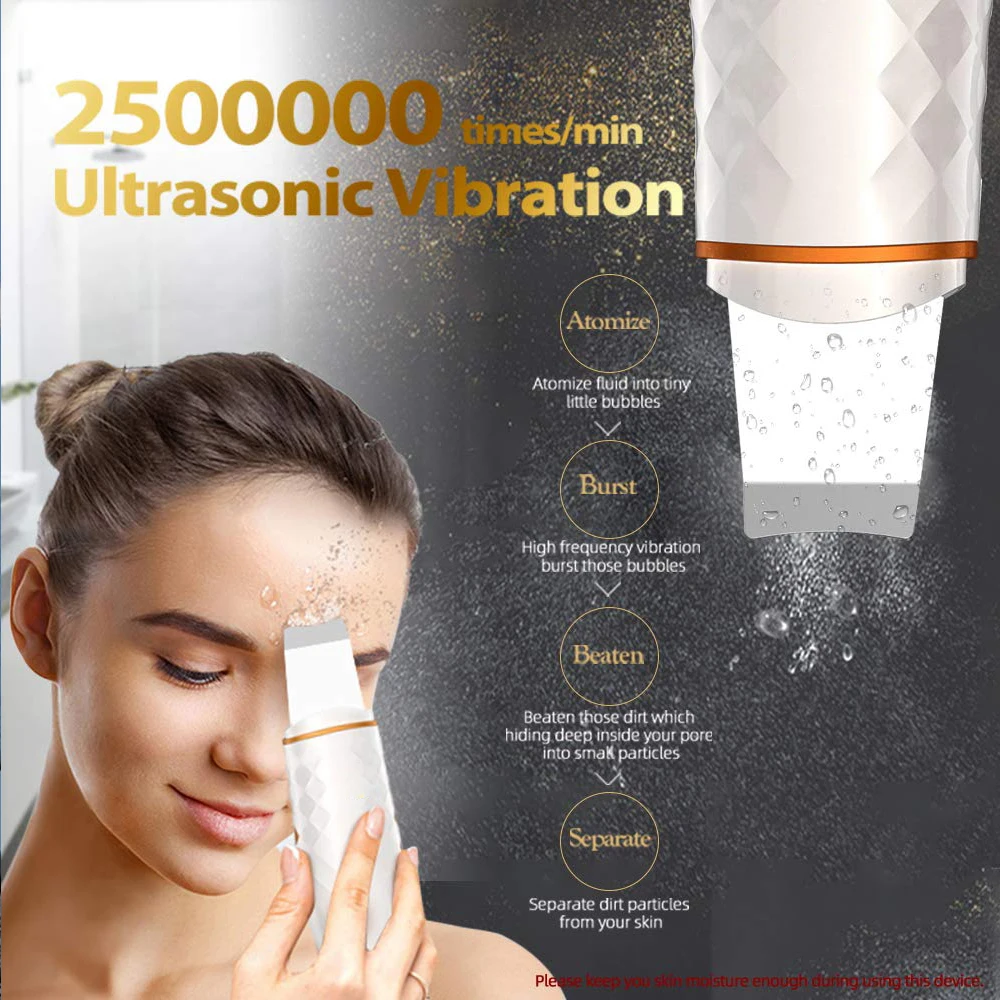 EMS Skin Scrubber,Ultrasonic Facial Skin Spatula,36-42&deg;C Heating Facial Cleansing,Blackhead Remover Extractor,Face Cleaning Tool