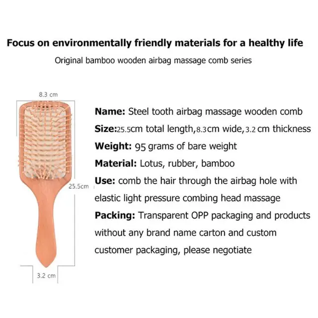 Wood Comb Extremely Elastic Soft Air Sac Orifice Professional Healthy Paddle Cushion Massage Hairbrush Scalp Hair Care 5