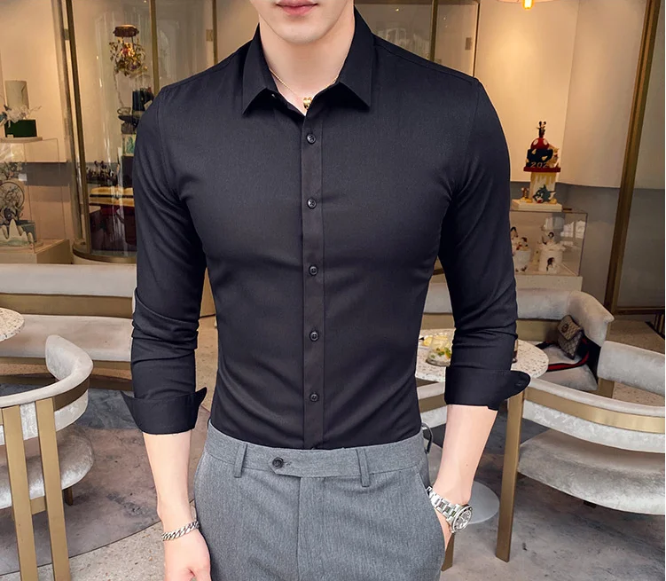 Black Shirt Men's Long-sleeved Business Formal Wear Casual Slim Korean  Style Trendy Handsome Men's Suit White Shirt - Shirts - AliExpress