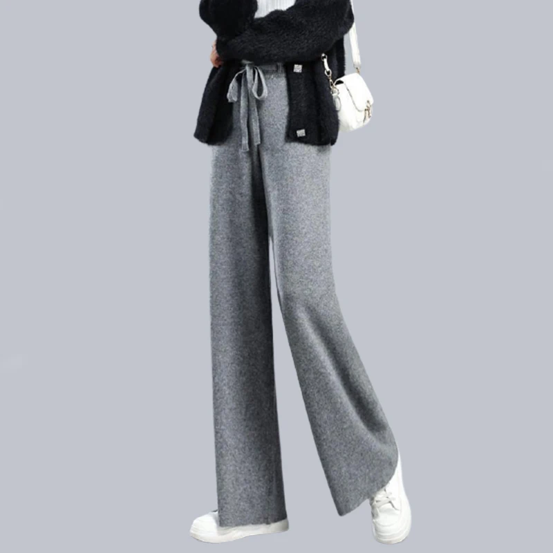 Korean Fashion New Drawstring High Waist Wide Leg Pants Women\'s Autumn Winter Straight Trousers Jogger Gym Loose Pants Female