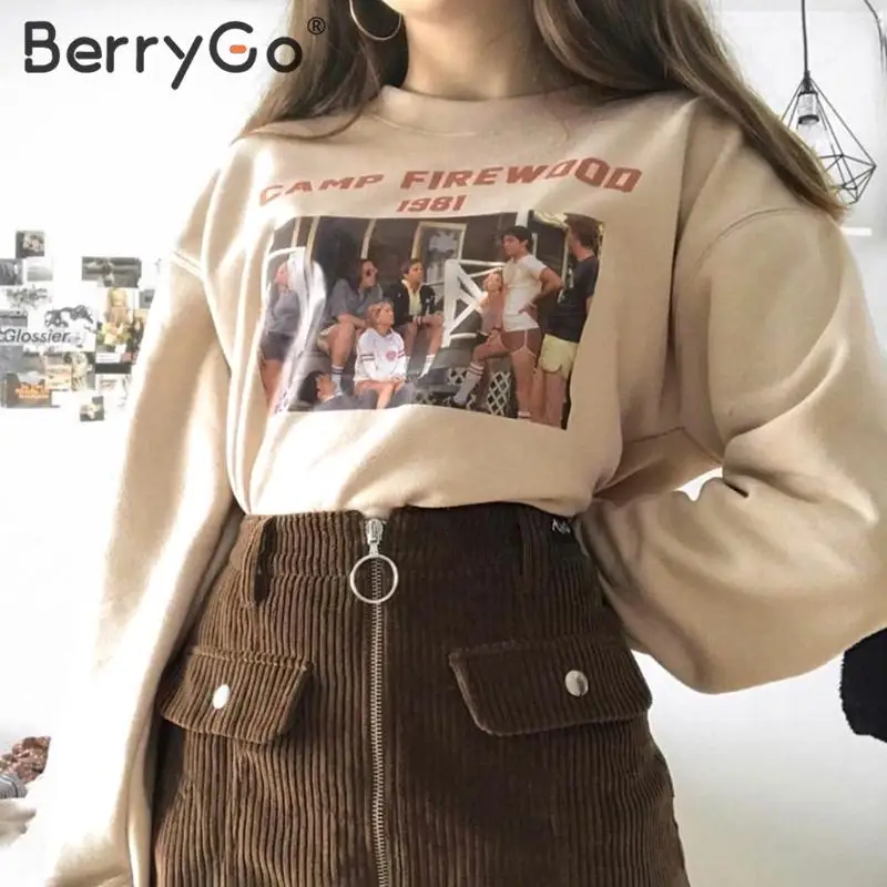 BerryGo повседневные уличные футболки женские осенние зимние модные женские футболки женские футболки с длинным рукавом и круглым вырезом с принтом