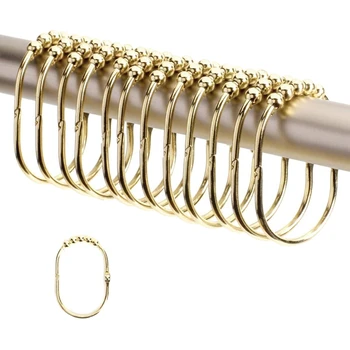 

12 Pack Wide Shower Curtain Rings Hooks Set,Decorative Chrome Finish,Easy Glide Rollers,Rings for Shower Rods,Gold
