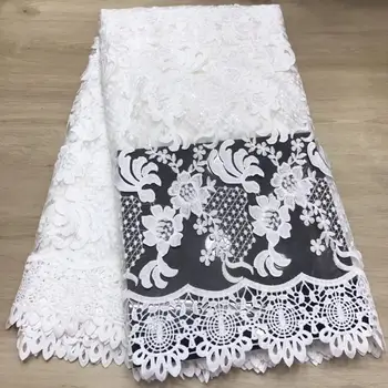 

High Quality African French Net Lace Fabric White 3D Flower Embroidered Nigerian Lace Fabric 5 Yards Guipure Cord Lace Applique